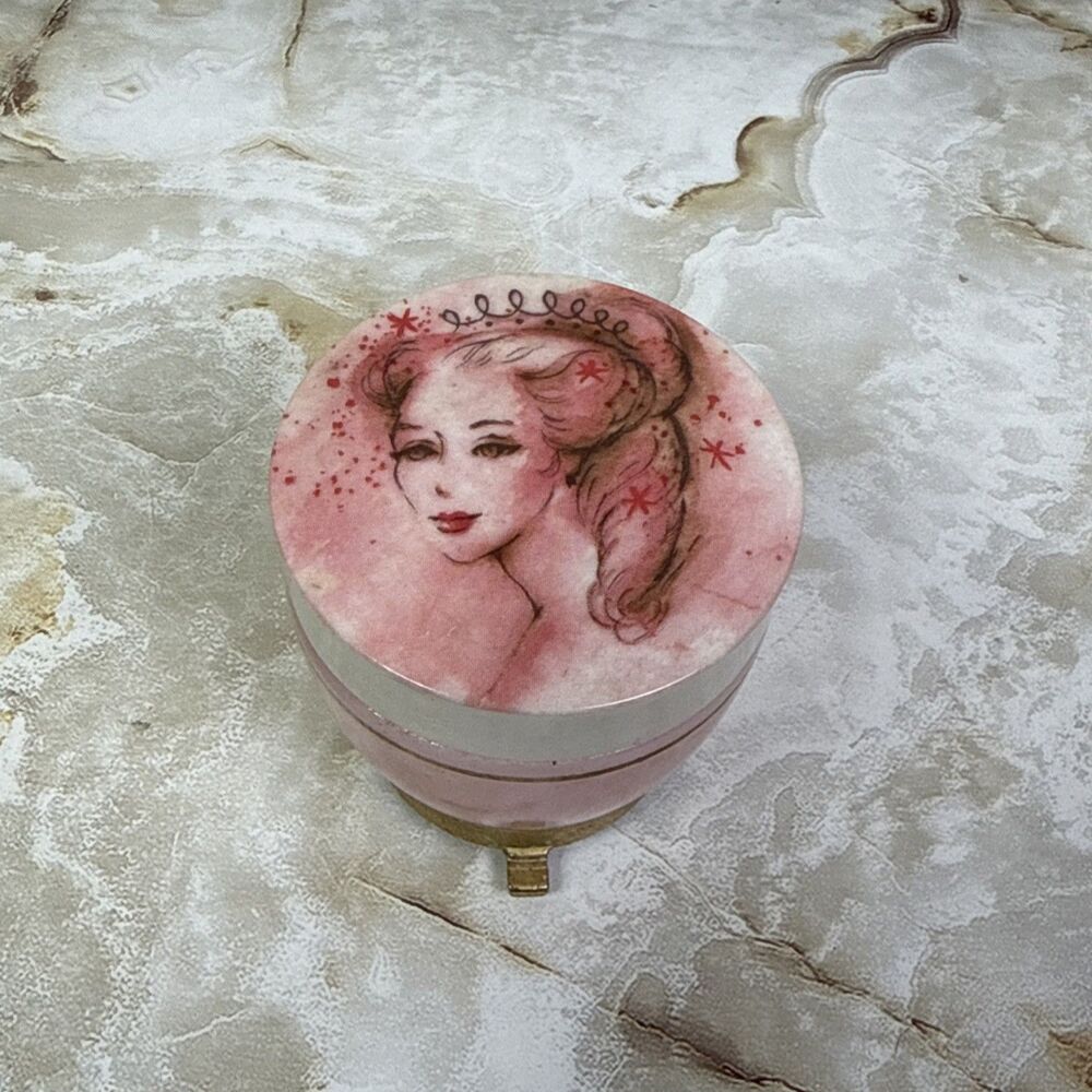 Vintage Avon Creme Sachet Milk Glass Jar Pink Princess Wild Rose Lady Head Cream
